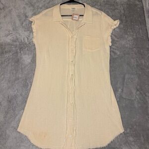 Umgee USA Women's Cream Button Front Shirt Dress Sleeveless 100% Cotton Size M